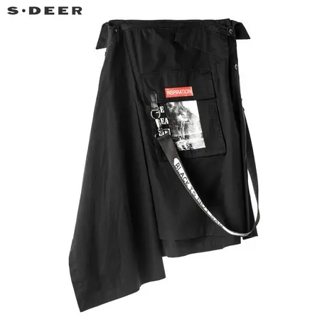 sdeer圣迪奥2019女休闲飘带几何贴袋搭片时尚半身长裙夏S18281119图片
