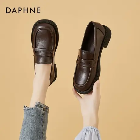 达芙妮单鞋女薄款平底2022新款夏季圆头棕色女式软皮软底女士乐福图片