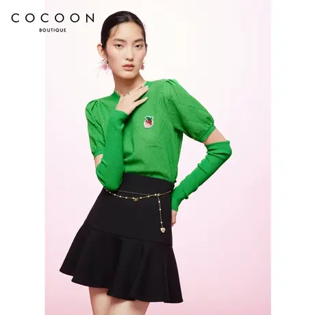 商场同款2023春新款亮绿色Y2K风袖套设计俏皮感毛针织衫女图片