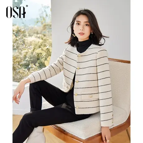 OSA欧莎高级感炸街休闲百搭小香风条纹短款外套女秋冬2022年新款商品大图