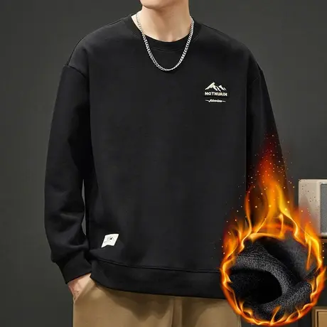 冬季男装保暖加绒加厚圆领卫衣秋冬款重磅套头打底长袖上衣服冬装商品大图