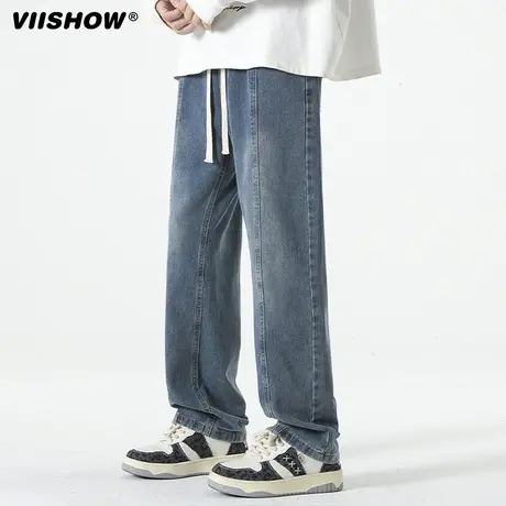VIISHOW秋冬款牛仔裤男生宽松直筒痞帅加绒裤子男款新款冬季长裤商品大图