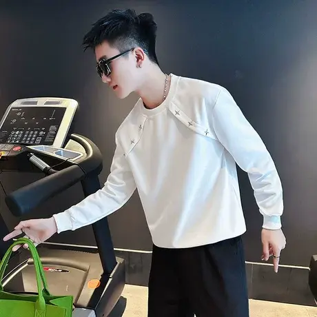 重磅潮牌春秋季夜店卫衣男个性铆钉拼接潮ins长袖T恤上衣痞帅外套商品大图