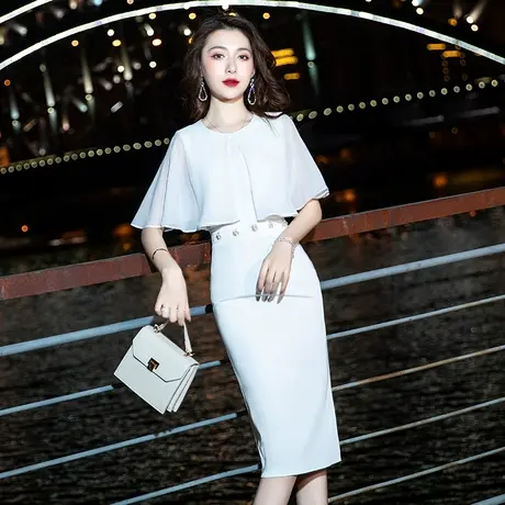 白色高级感晚礼服裙2024新款小个子轻奢宴会年会名媛气质连衣裙女图片