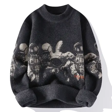 男士毛衣秋冬季潮牌宇航员提花针织打底衫加绒加厚水貂绒冬款线衣商品大图