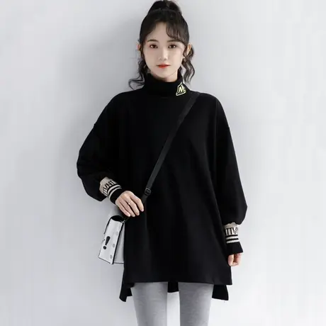 大码胖mm半高领外穿打底衫加厚韩版内搭上衣ins潮德绒保暖长袖T恤图片