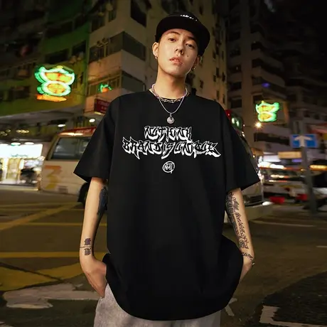 美式街头加肥加大滑板短袖男潮牌潮流字母t恤夏季宽松大码半袖潮商品大图