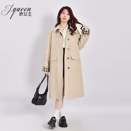 卡其色风衣外套女2024春季新款气质英伦风高级感单排扣中长款大衣图片