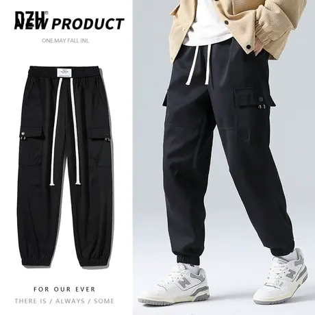 男士黑色裤子男款工装裤男潮牌美式休闲长裤2024年春季男裤束脚裤图片