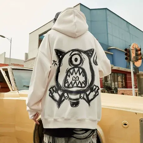 潮牌小怪兽连帽卫衣男2023新款秋冬加绒oversize国潮宽松情侣外套商品大图