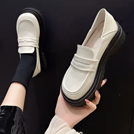 粗跟英伦风小皮鞋女夏季复古配裙子女鞋踩跟透气中跟厚底春秋单鞋图片