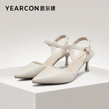 意尔康女鞋夏季包头凉鞋细跟高跟尖头法式一字式扣带外穿仙女风商品大图