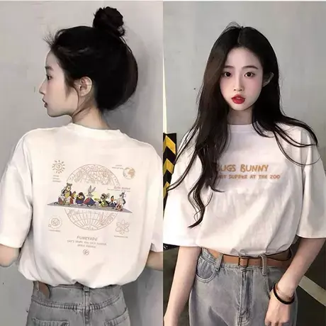 夏季女士短袖T恤女款潮牌纯棉宽松2024新款大版百搭重磅半袖上衣商品大图