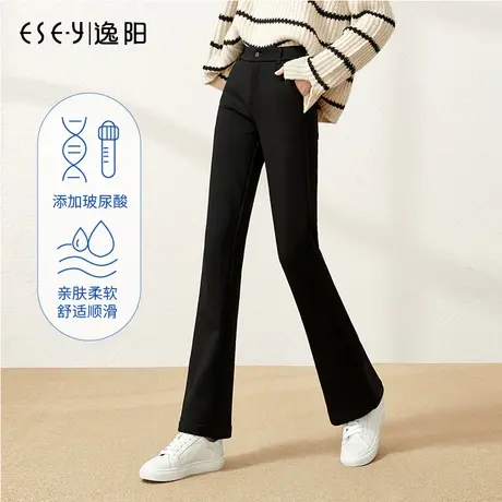 逸阳黑色喇叭裤女士2023冬季加绒加厚高腰显瘦宽松弹力休闲微喇裤商品大图