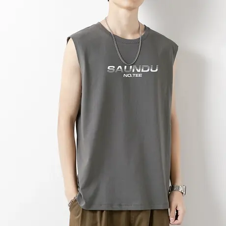 纯棉背心男士夏季外穿宽松潮流健身跨栏篮球坎肩全棉运动无袖t恤商品大图