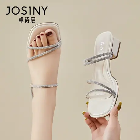 卓诗尼一字带凉鞋女夏季法式低跟配裙子仙女鞋两穿拖鞋夏款凉拖女商品大图