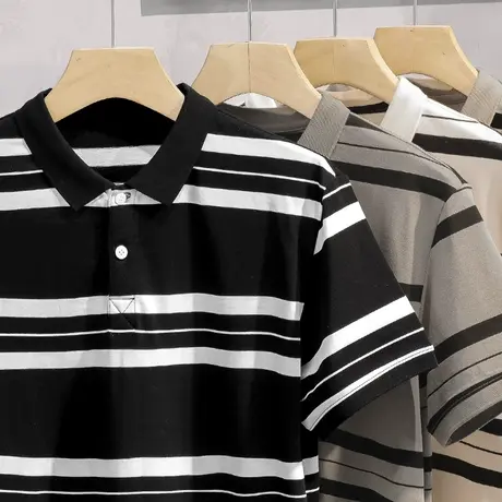 短袖t恤男装商务条纹翻领保罗polo衫夏季冰丝冰感上衣服有领半袖商品大图