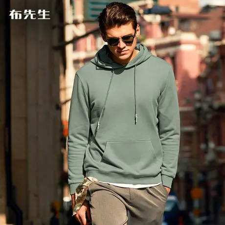 MrBu布先生袋鼠口袋纯棉卫衣男 秋冬保暖纯色连帽抽绳上衣KT00973商品大图