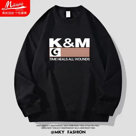 美式潮牌复古字母圆领卫衣男春秋款休闲宽松大码oversize长袖上衣商品大图