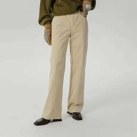 omont蛋挞家 复古灯芯绒阔腿裤女2023秋冬新款宽松直筒休闲裤长裤商品大图