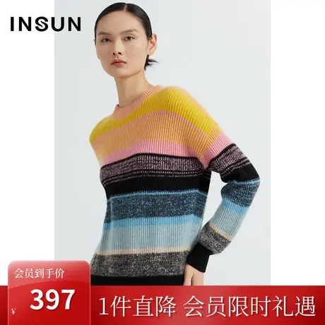 恩裳2022冬季时尚多色落肩设计减龄100%羊毛针织衫女图片