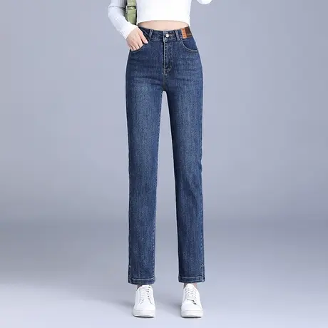 蓝色直筒牛仔裤女2023秋季新款高腰显瘦百搭长裤子弹力宽松烟管裤图片