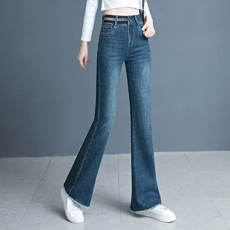 高腰微喇叭牛仔裤女秋季2023年新款高腰小个子春秋季显瘦毛边裤子图片