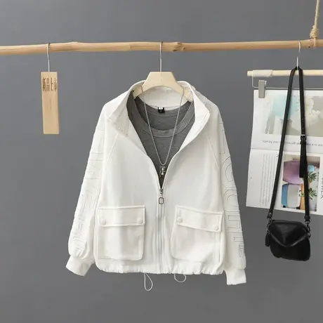 潮ins刺绣卫衣外套女秋季2023新款宽松休闲风长袖棒球服夹克上衣图片