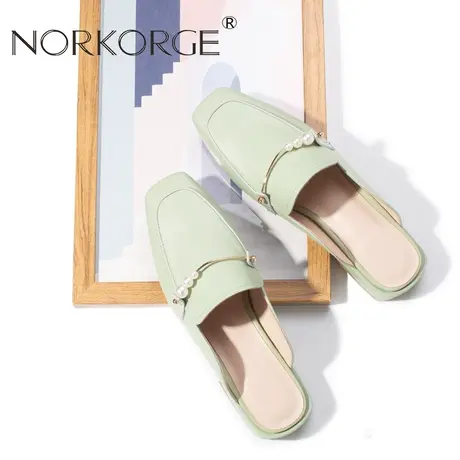 2023新款夏复古仙女风凉拖外穿真皮粗跟中跟包头裙子半拖凉鞋QC商品大图