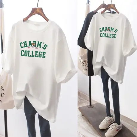 2022年夏季中长款t恤女大码短袖纯棉宽松韩版显瘦洋气百搭上衣潮商品大图