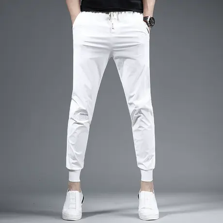 2023夏季新款白色裤子男休闲裤冰丝薄款修身束脚松紧腰男生裤子商品大图