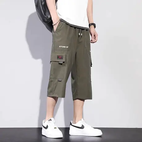 夏季运动裤工装短裤男生宽松七分裤男士外穿冰丝薄款休闲七分裤子商品大图