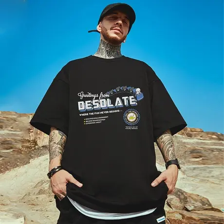 oversize美式高街潮牌大码胖子男装国潮宽松短袖T恤潮流ins半袖夏商品大图