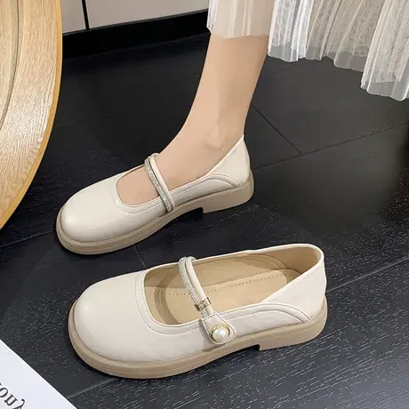 一鞋两穿浅口圆头软底单鞋女2023秋季新款复古英伦踩脚粗跟小皮鞋商品大图