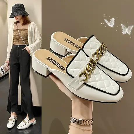 2023年春季新款网红方头粗跟穆勒鞋懒人包头半拖鞋女夏外穿凉拖鞋商品大图