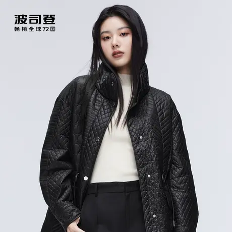 波司登23秋新款轻薄短款立领羽绒服外套女中长款休闲瘦腰显瘦抽绳商品大图
