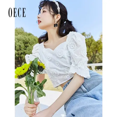 Oece设计感上衣年夏装新款女装少女法式甜美气质蕾丝春夏衬衫图片