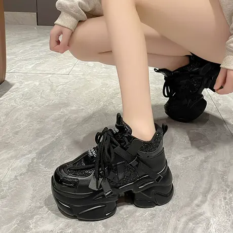 高级感炸街老爹鞋女款秋冬款加绒女鞋子小个子增高厚底运动休闲鞋商品大图