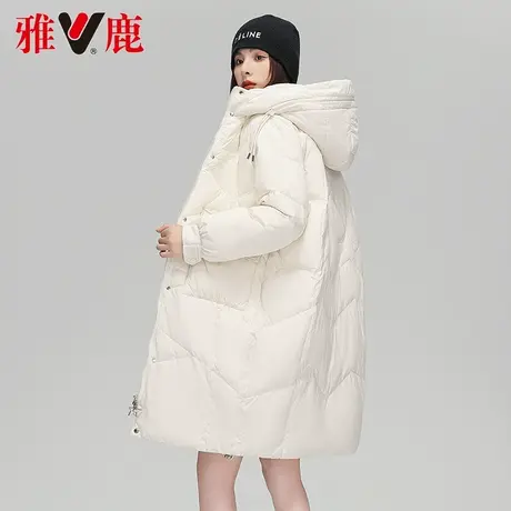 雅鹿羽绒服女连帽中长款2022冬季新款时尚保暖面包服休闲宽松外套商品大图