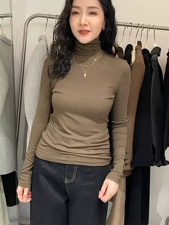 秋冬新款修身磨毛堆堆领内搭T恤高领百搭长袖加厚打底衫女ins上衣图片