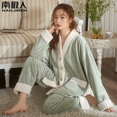 南极人睡衣女冬季加厚加绒2023新款珊瑚绒法兰绒可外穿家居服套装图片