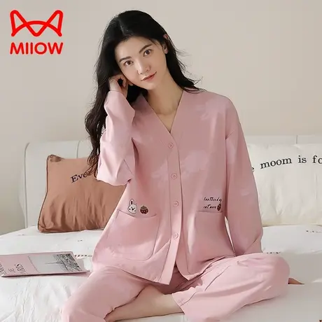 猫人睡衣女春秋季纯棉长袖长裤2023新款可外穿家居服套装2023新款图片