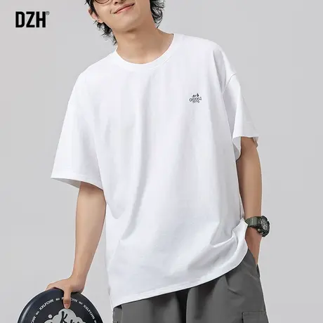 男士白色t恤男夏季纯棉短袖男款五分袖2023新款潮牌美式宽松体恤商品大图