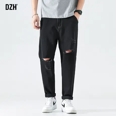 男士黑色破洞牛仔裤男秋冬新款直筒潮男裤子男款休闲百搭潮牌男裤图片