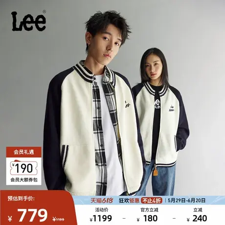Lee韩国设计舒适版撞色插肩袖白色男女宽松毛衣开衫LUT010376207图片