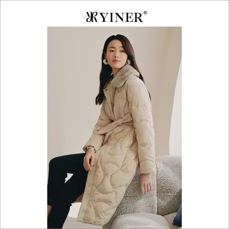 YINER音儿女装2022冬季新款兔毛翻领加厚羽绒服商品大图