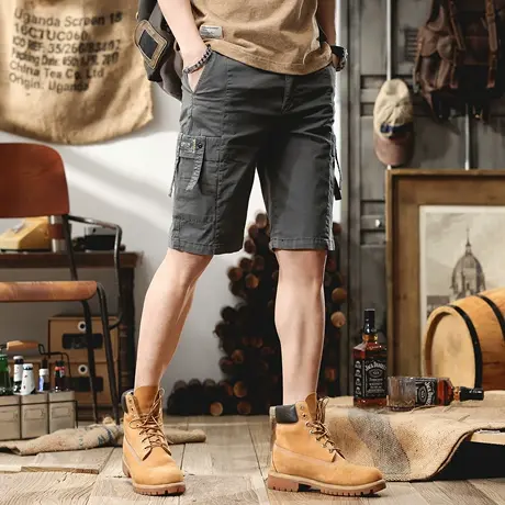 弹力休闲五分裤男修身潮牌工装短裤男士夏季户外潮流时尚灰色中裤商品大图