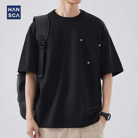 hansca 280g重磅美式潮牌口袋短袖t恤男夏季新款圆领青少年体恤衫商品大图