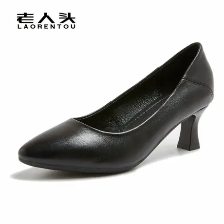 老人头旗舰店高跟鞋女真皮鞋子小皮鞋春季中跟单鞋妈妈鞋女鞋春秋商品大图