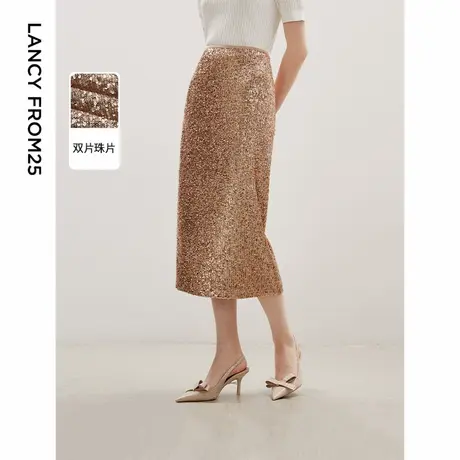 朗姿设计感气质高级感鎏光轻礼半裙女2024秋季新款小众珠片半身裙图片